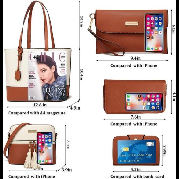 5 Pcs Satchel Purses and Handbags for Women Shoulder Tote Bags Synthetic Leather - Picture 5 of 6